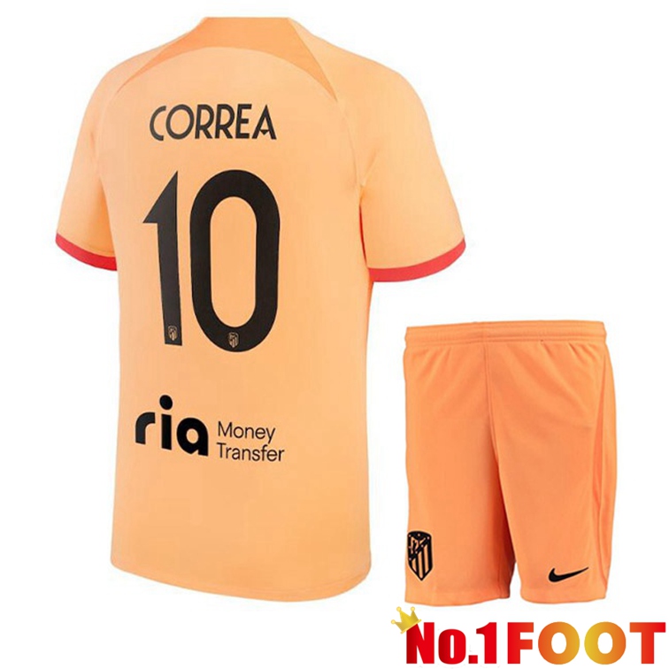 Atletico Madrid (CORREA 10) Kids Soccer Jerseys Third Orange 2022-2023