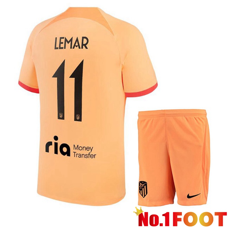 Atletico Madrid (LEMAR 11) Kids Soccer Jerseys Third Orange 2022-2023