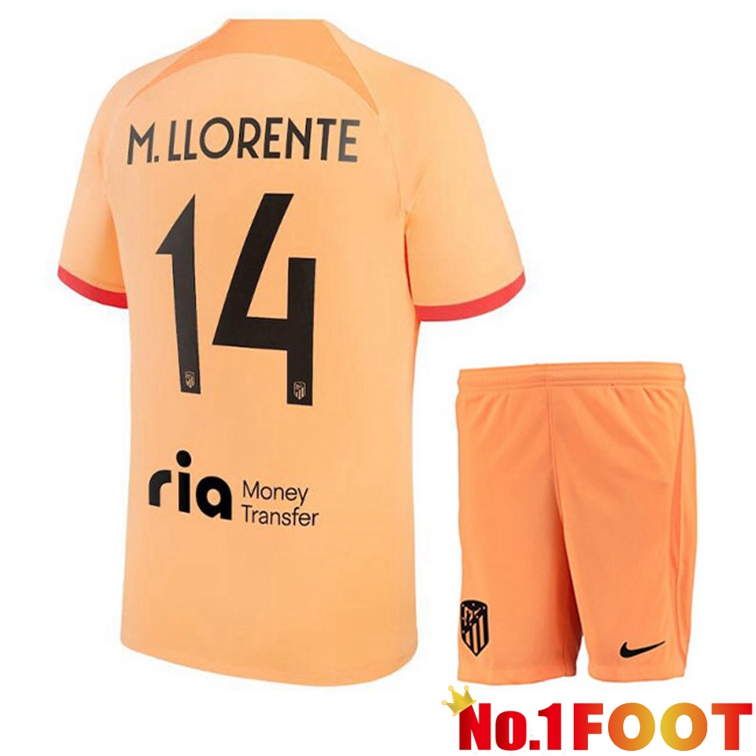 Atletico Madrid (M. LLORENTE 14) Kids Soccer Jerseys Third Orange 2022-2023