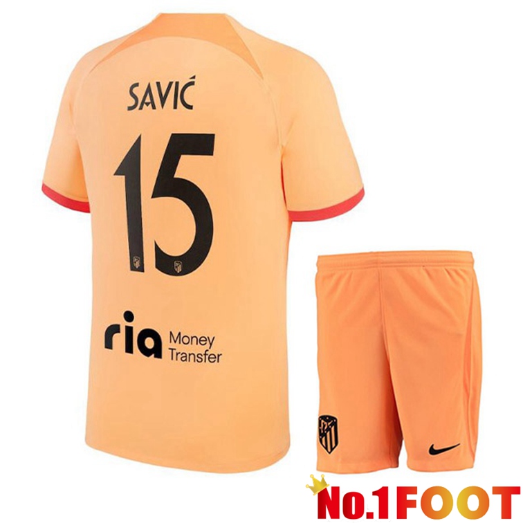 Atletico Madrid (SAVIC 15) Kids Soccer Jerseys Third Orange 2022-2023