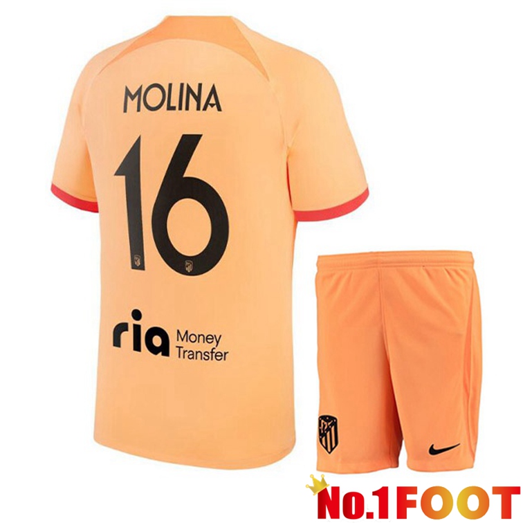 Atletico Madrid (MOLINA 16) Kids Soccer Jerseys Third Orange 2022-2023