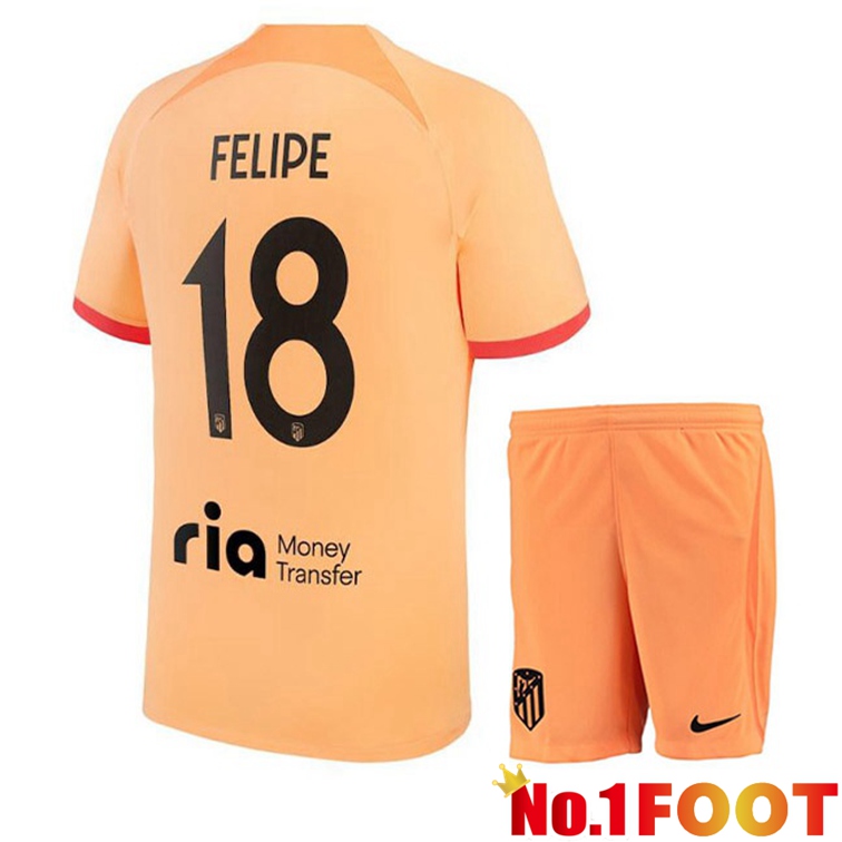 Atletico Madrid (FELIPE 18) Kids Soccer Jerseys Third Orange 2022-2023