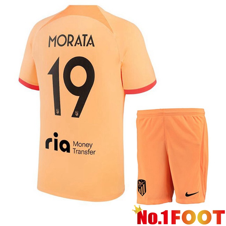 Atletico Madrid (MORATA 19) Kids Soccer Jerseys Third Orange 2022-2023