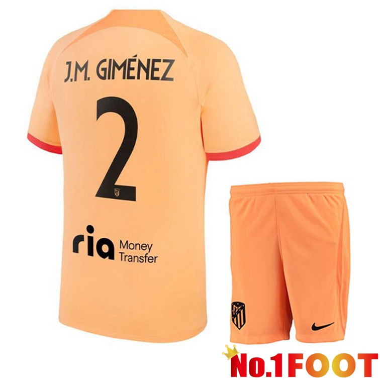 Atletico Madrid (J.M GIMÉNEZ 2) Kids Soccer Jerseys Third Orange 2022-2023