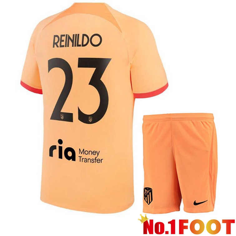 Atletico Madrid (REINILDO 23) Kids Soccer Jerseys Third Orange 2022-2023