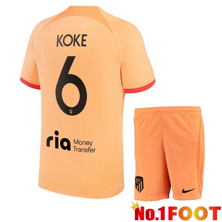 Atletico Madrid (KOKE 6) Kids Soccer Jerseys Third Orange 2022-2023