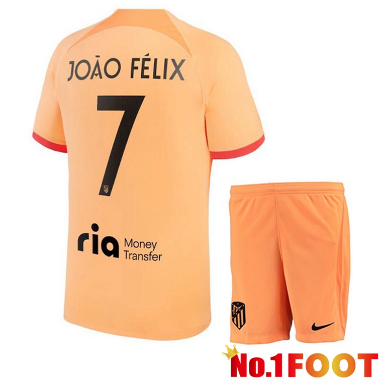 Atletico Madrid (JOÃO FÉLIX 7) Kids Soccer Jerseys Third Orange 2022-2023