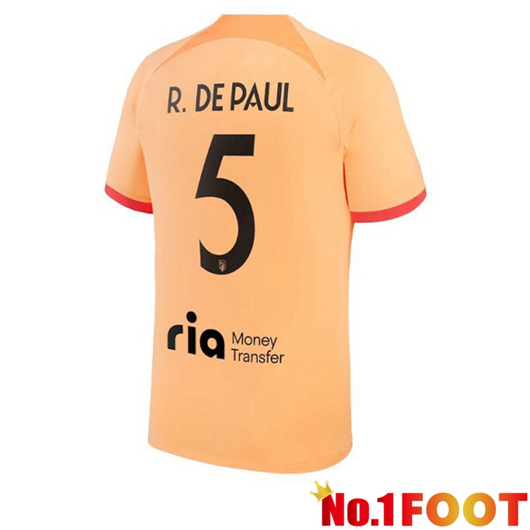 Atletico Madrid (R. De PAUL 5) Soccer Jerseys Third Orange 2022-2023