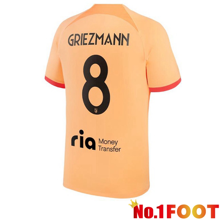 Atletico Madrid (GRIEZMANN 8) Soccer Jerseys Third Orange 2022-2023