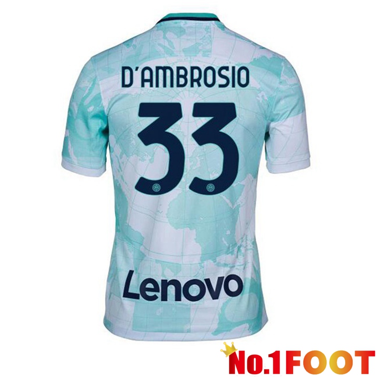 Inter Milan (D'AMBROSIO 33) Soccer Jerseys Away White Green 2022-2023