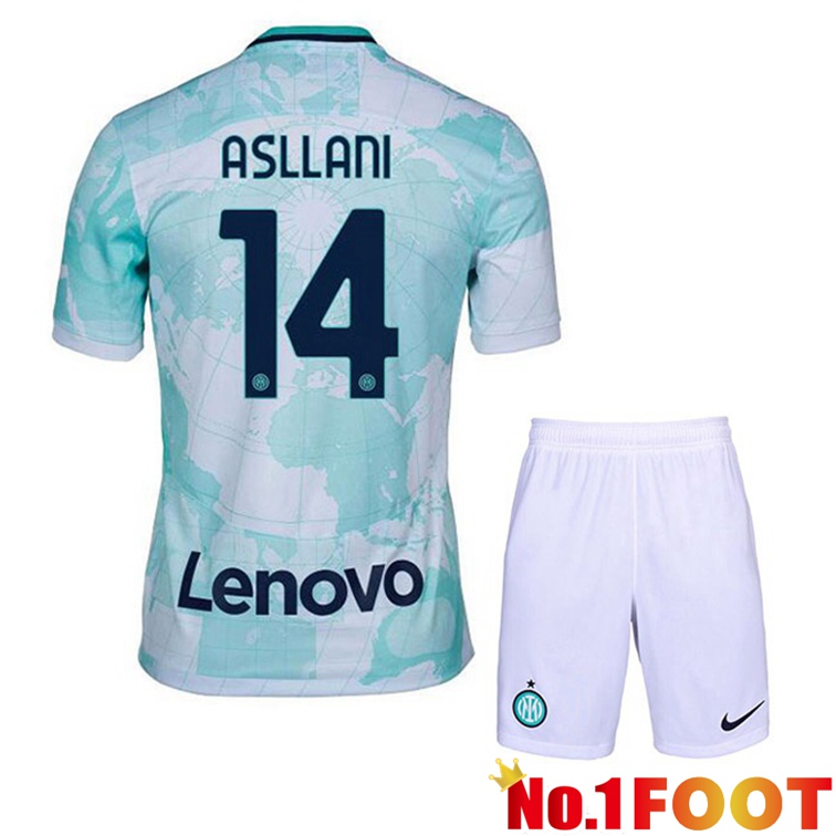 Inter Milan (ASLLANI 14) Kids Soccer Jerseys Away White Green 2022-2023