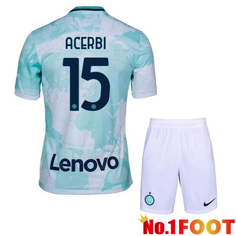 Inter Milan (ACERBI 15) Kids Soccer Jerseys Away White Green 2022-2023