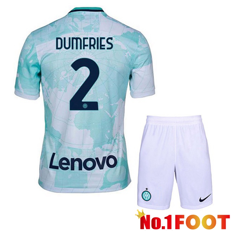 Inter Milan (DUMFRIES 2) Kids Soccer Jerseys Away White Green 2022-2023