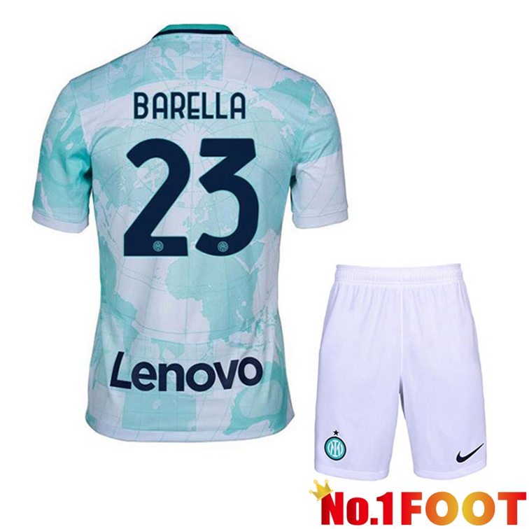 Inter Milan (BARELLA 23) Kids Soccer Jerseys Away White Green 2022-2023