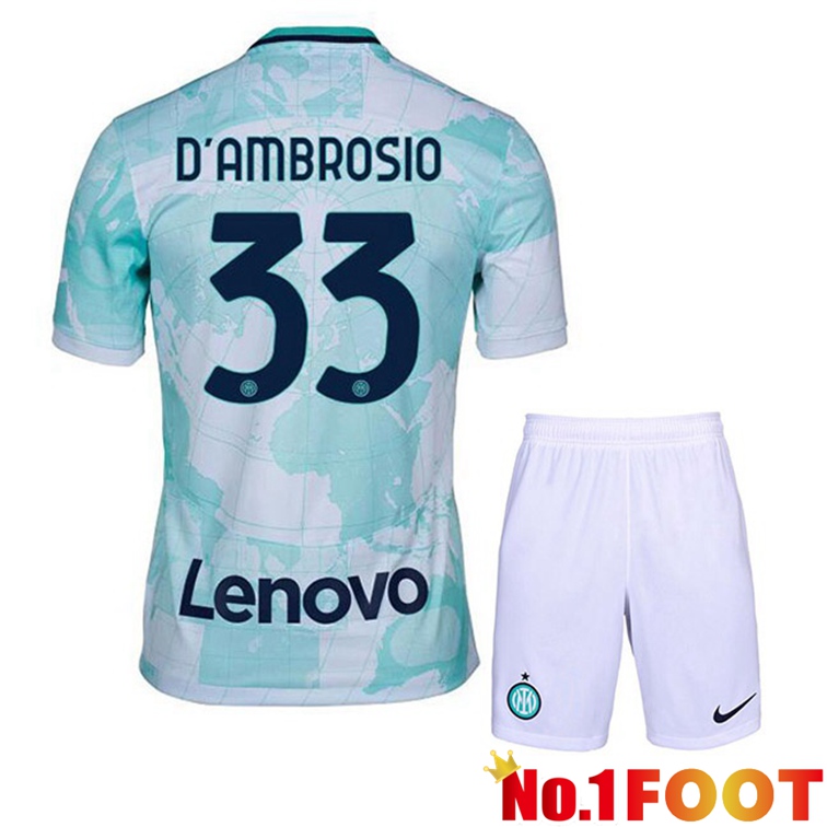 Inter Milan (D'AMBROSIO 33) Kids Soccer Jerseys Away White Green 2022-2023