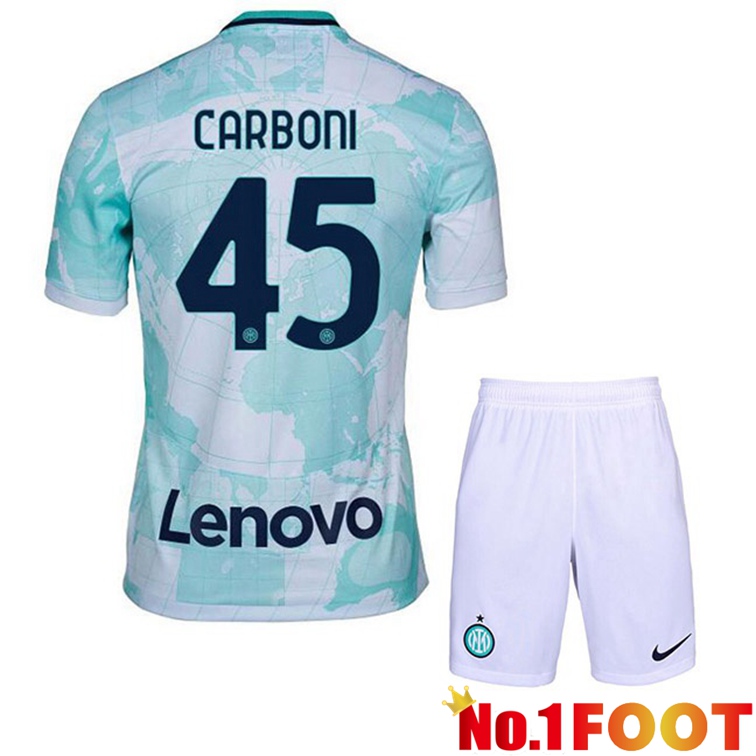 Inter Milan (CARBONI 45) Kids Soccer Jerseys Away White Green 2022-2023