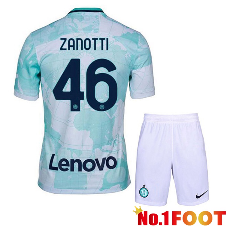 Inter Milan (ZANOTTI 46) Kids Soccer Jerseys Away White Green 2022-2023