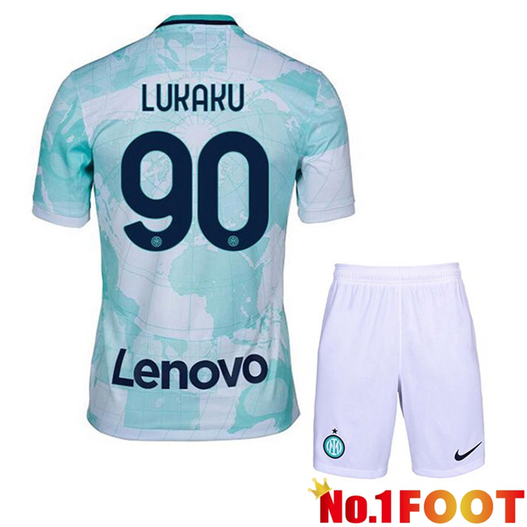 Inter Milan (LUKAKU 90) Kids Soccer Jerseys Away White Green 2022-2023