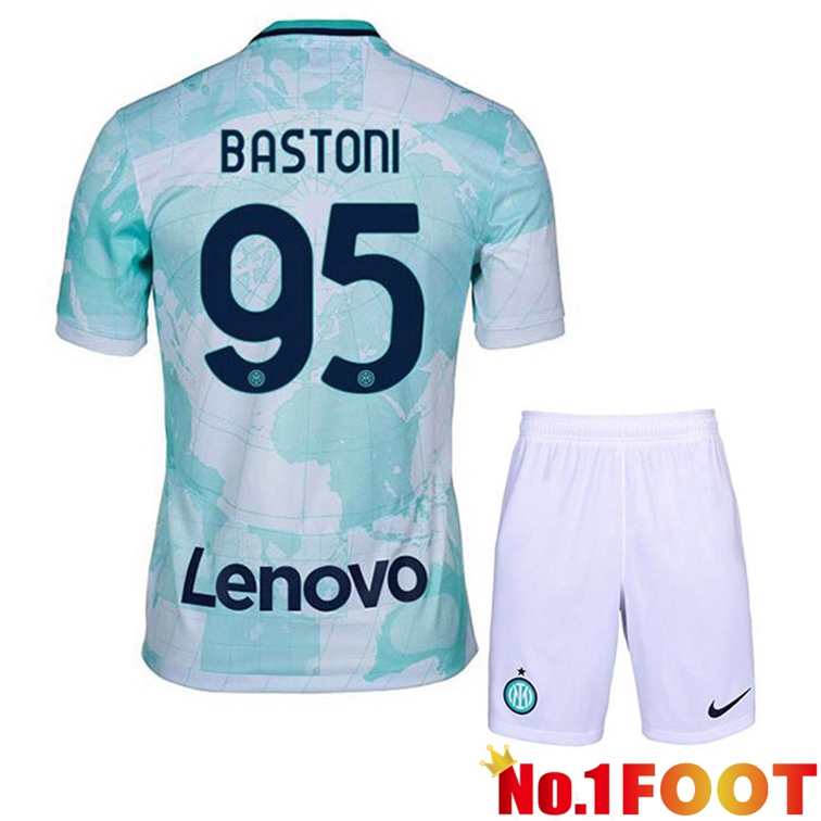 Inter Milan (BASTONI 95) Kids Soccer Jerseys Away White Green 2022-2023