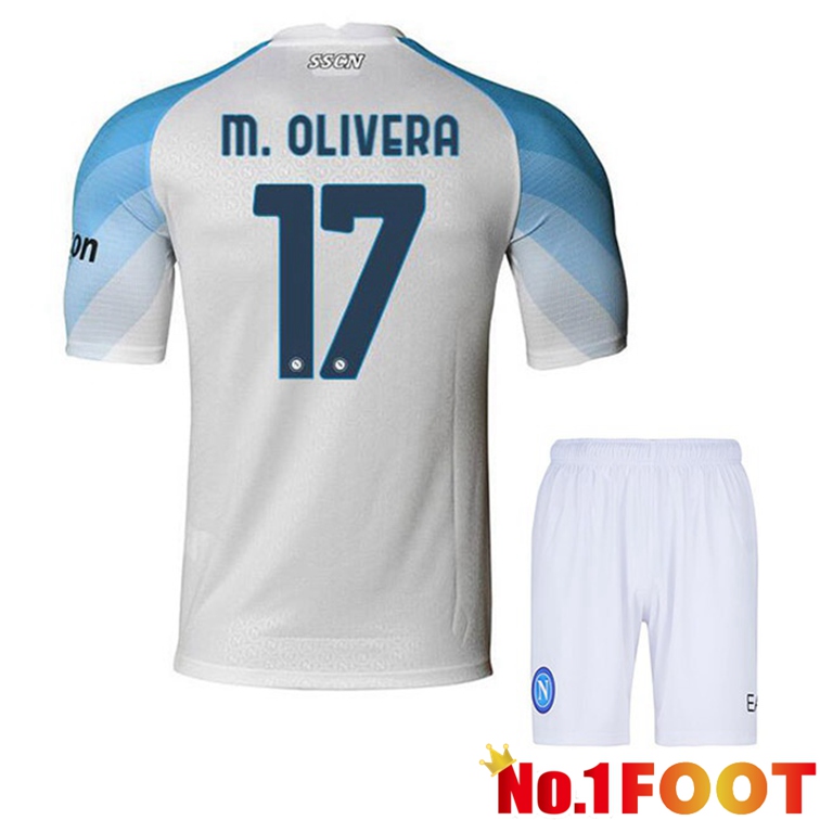 SSC Napoli (M. Olivera 17) Kids Soccer Jerseys Home White 2022-2023