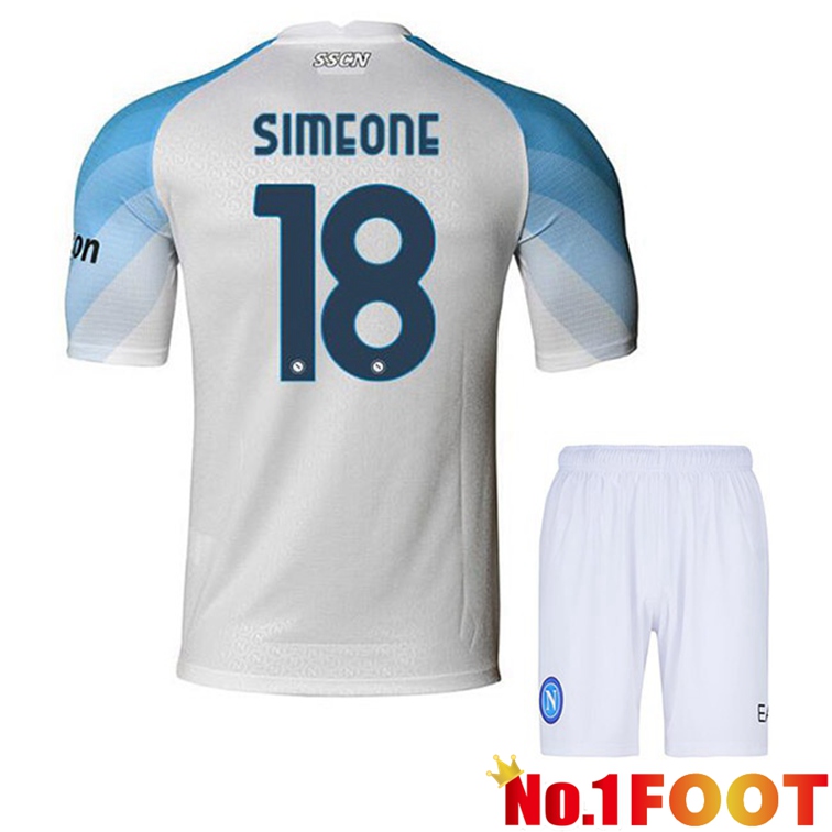 SSC Napoli (Simeone 18) Kids Soccer Jerseys Home White 2022-2023