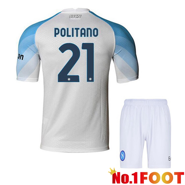 SSC Napoli (Politano 21) Kids Soccer Jerseys Home White 2022-2023