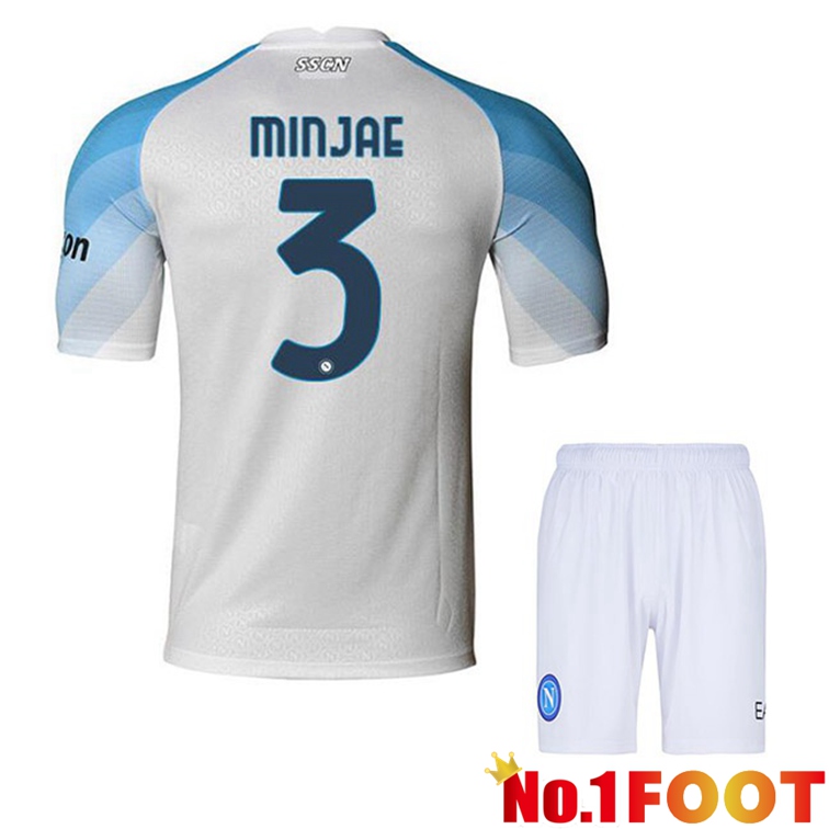 SSC Napoli (Minjae 3) Kids Soccer Jerseys Home White 2022-2023