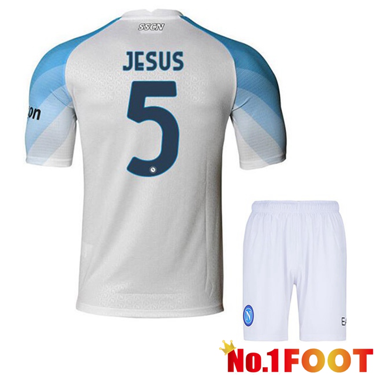 SSC Napoli (Jesus 5) Kids Soccer Jerseys Home White 2022-2023