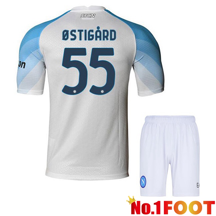 SSC Napoli (Ostigard 55) Kids Soccer Jerseys Home White 2022-2023