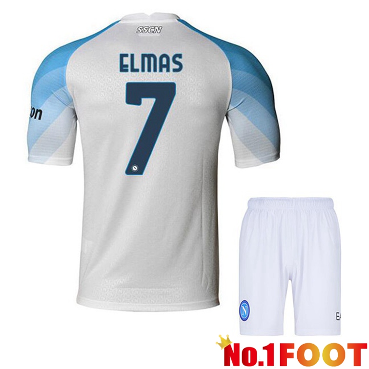 SSC Napoli (Elmas 7) Kids Soccer Jerseys Home White 2022-2023