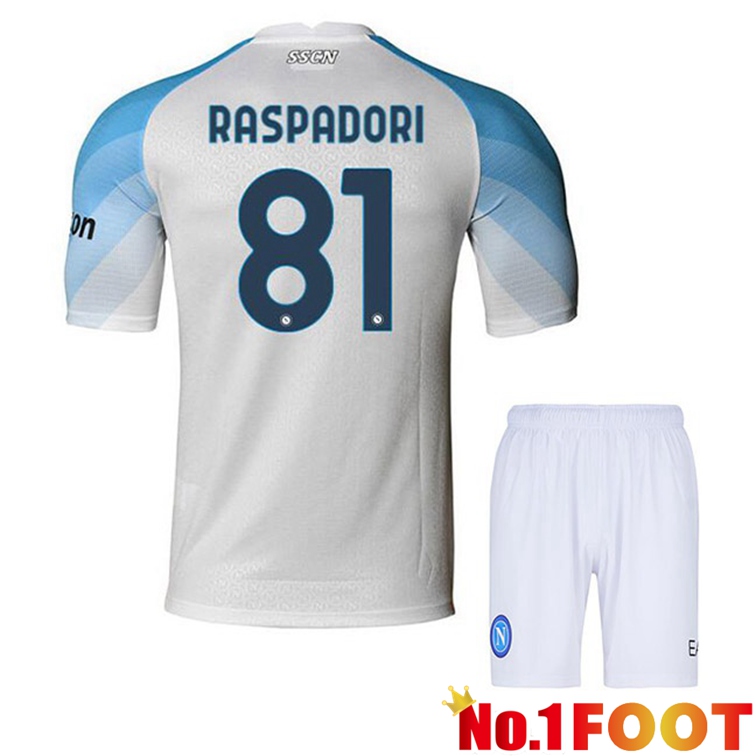 SSC Napoli (Raspadori 81) Kids Soccer Jerseys Home White 2022-2023