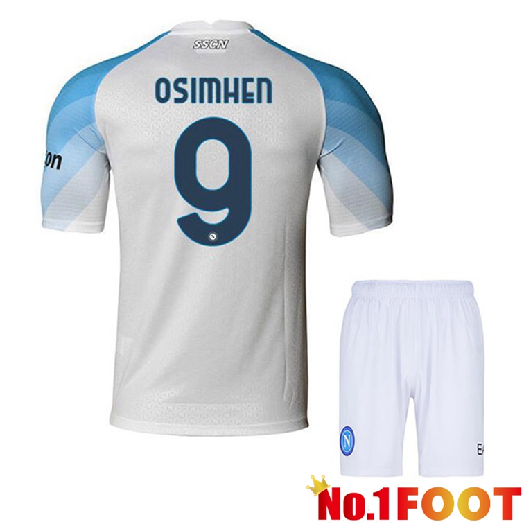 SSC Napoli (Osimhen 9) Kids Soccer Jerseys Home White 2022-2023