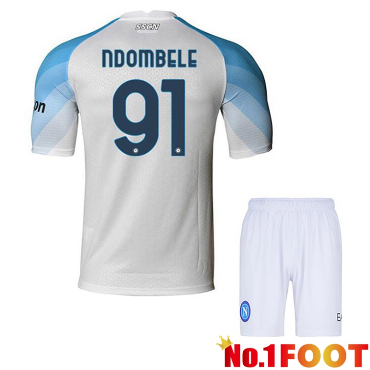 SSC Napoli (Ndombele 91) Kids Soccer Jerseys Home White 2022-2023