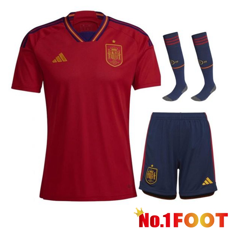 Spain Soccer Jersey Home (Shorts + sock) World Cup 2022