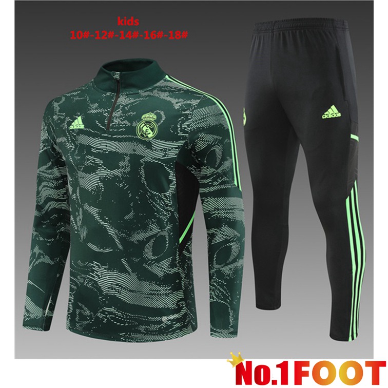 Real Madrid Kids Training Tracksuit Suit Green 2022/2023