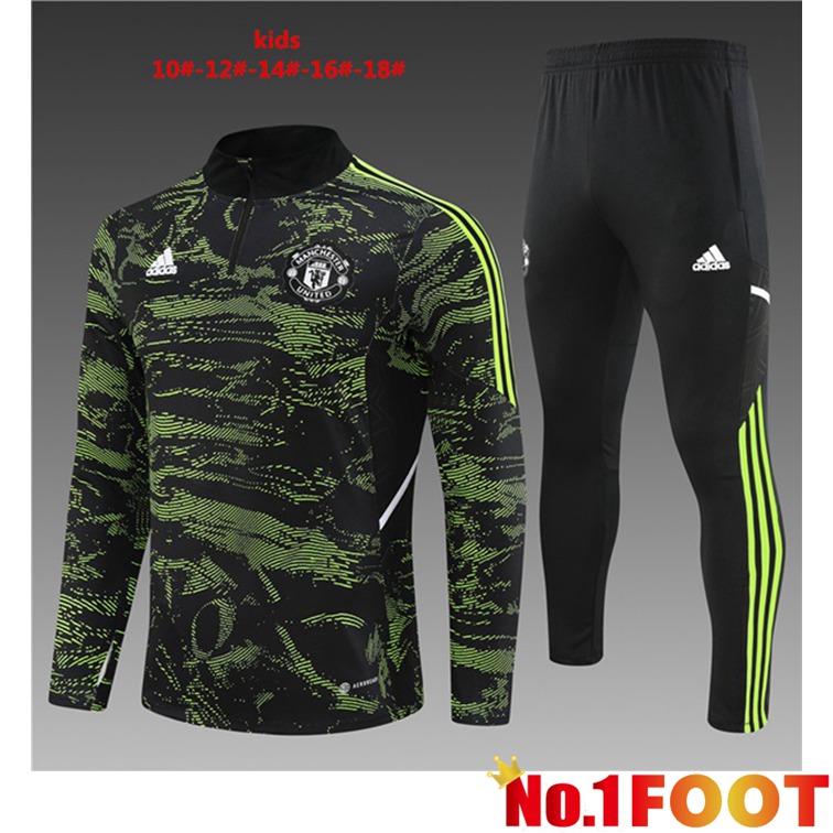 Manchester United Kids Training Tracksuit Suit Green 2022/2023