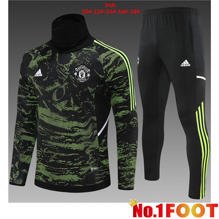 Manchester United High collar Kids Training Tracksuit Suit Green 2022/2023