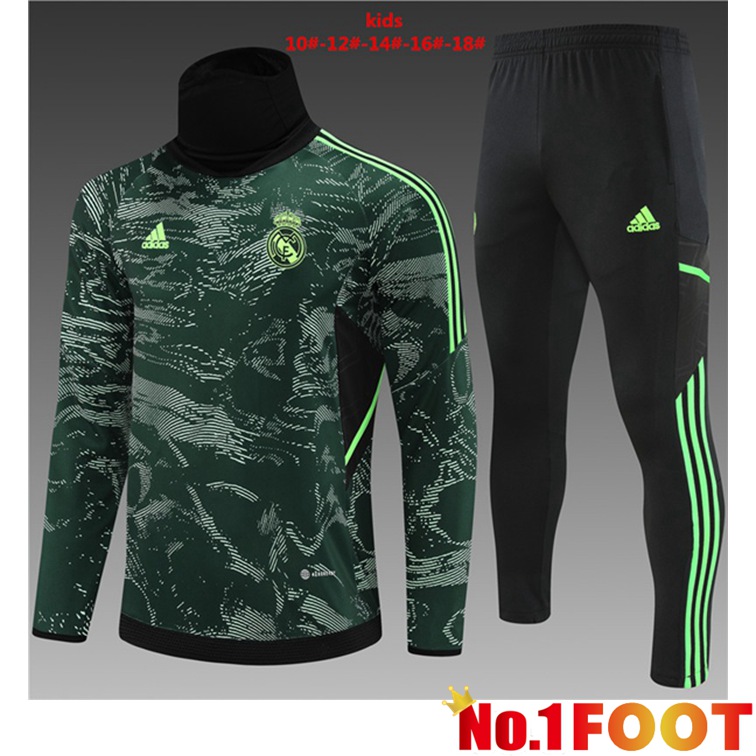 Real Madrid High collar Kids Training Tracksuit Suit Green 2022/2023