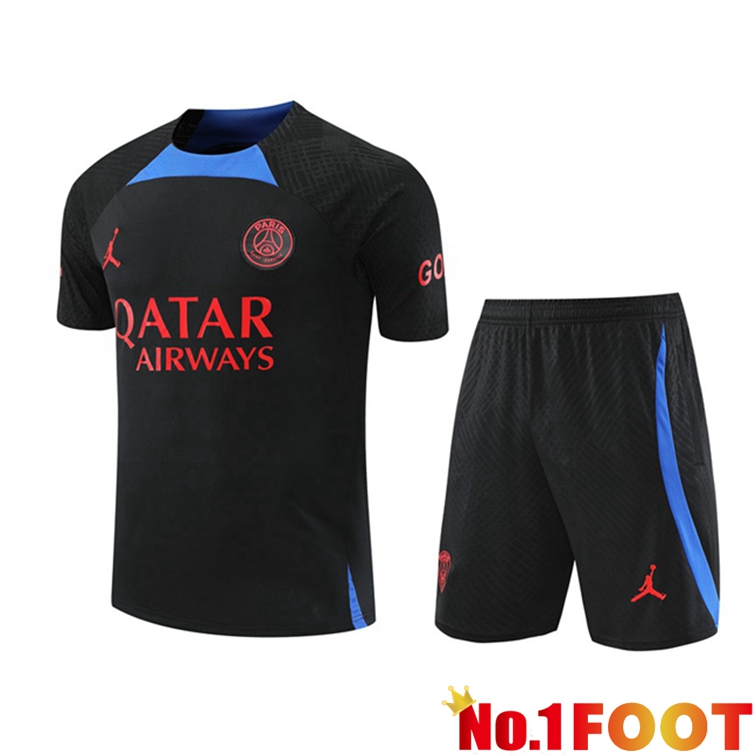 Paris PSG Training T Shirt + Shorts Black 2022/2023