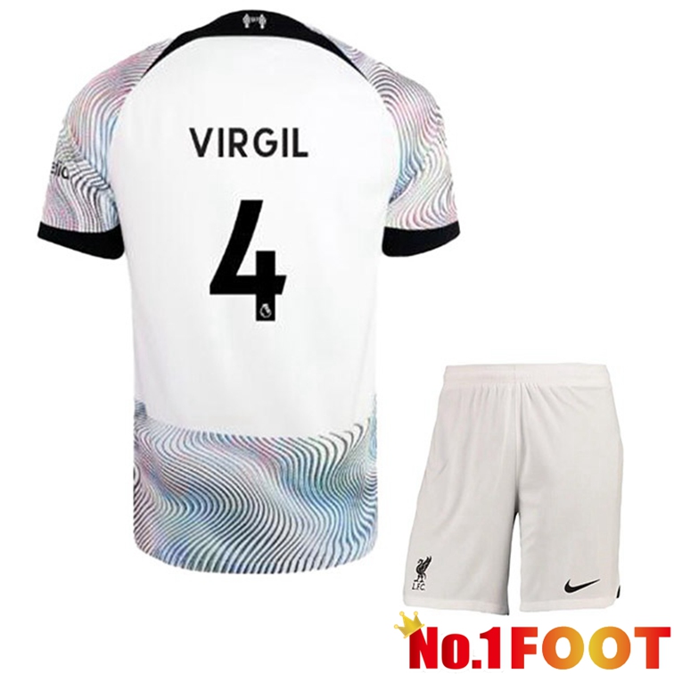 FC Liverpool (VIRGIL 4) Kids Soccer Jersey Away White 2022/2023