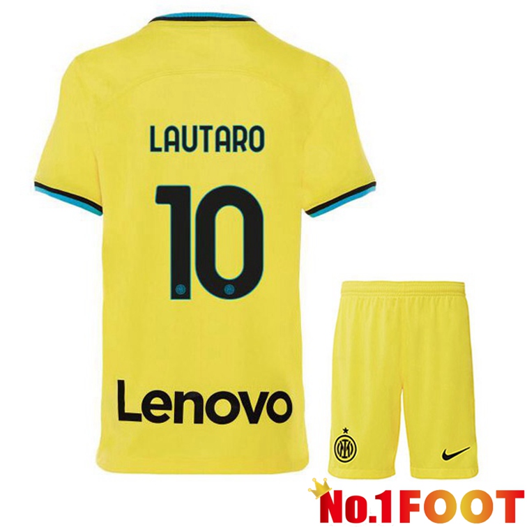 Inter Milan (LAUTARO 10) Kids Soccer Jersey Third Yellow 2022/2023