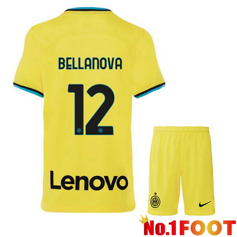 Inter Milan (BELLANOVA 12) Kids Soccer Jersey Third Yellow 2022/2023