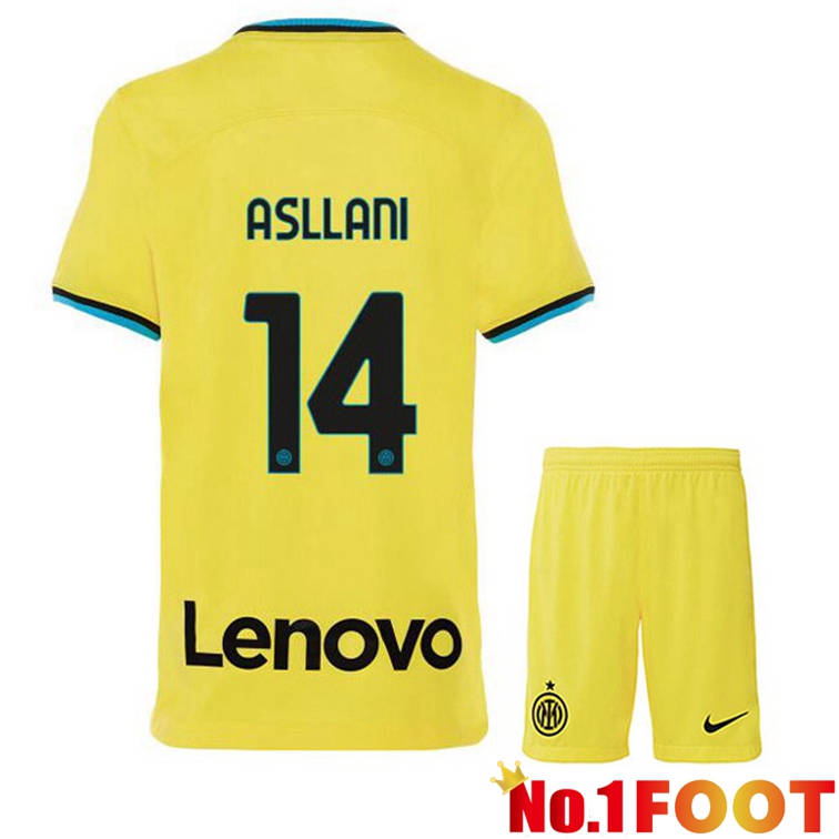 Inter Milan (ASLLANI 14) Kids Soccer Jersey Third Yellow 2022/2023