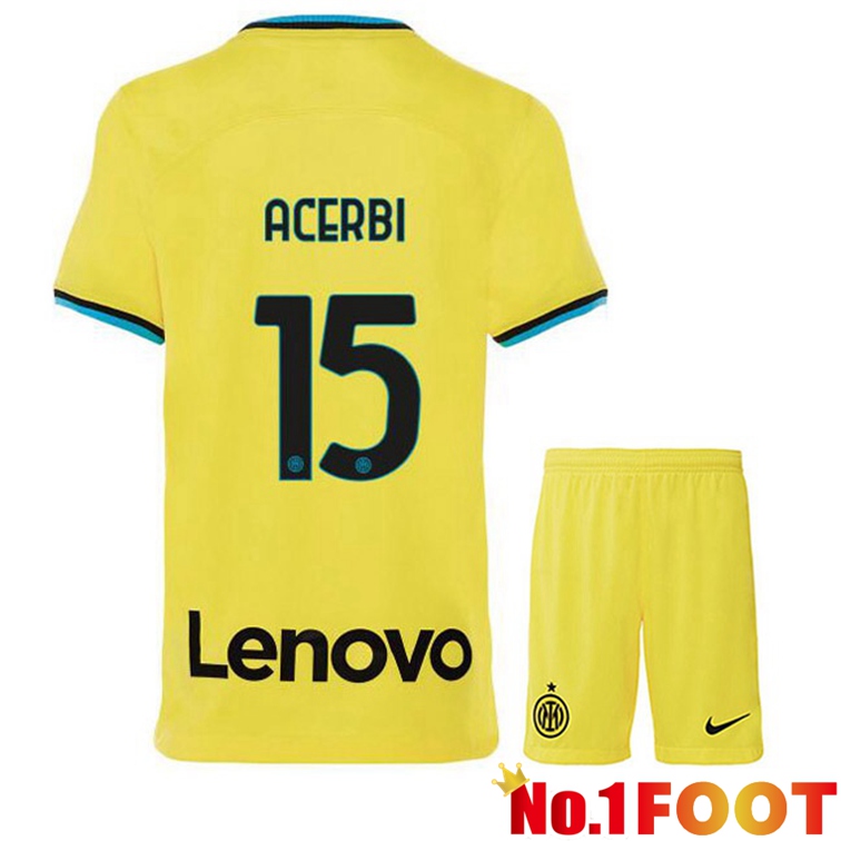 Inter Milan (ACERBI 15) Kids Soccer Jersey Third Yellow 2022/2023