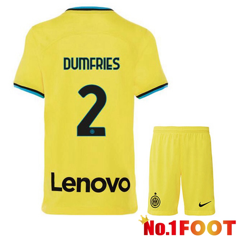 Inter Milan (DUMFRIES 2) Kids Soccer Jersey Third Yellow 2022/2023