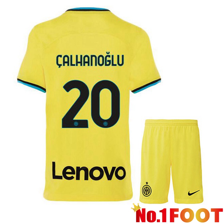 Inter Milan (ÇALHANOĞLU 20) Kids Soccer Jersey Third Yellow 2022/2023