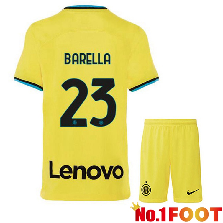 Inter Milan (BARELLA 23) Kids Soccer Jersey Third Yellow 2022/2023