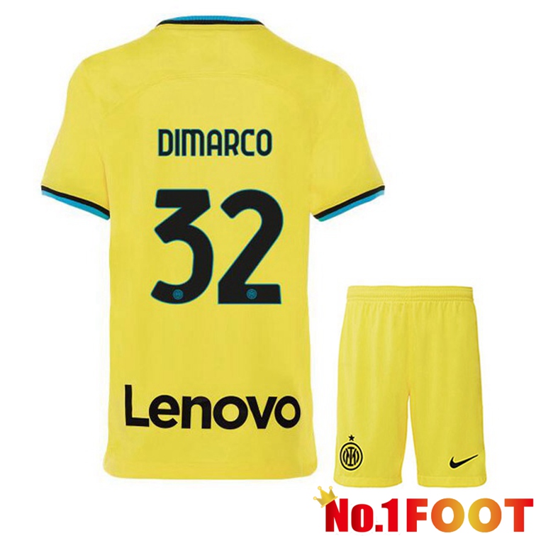 Inter Milan (DIMARCO 32) Kids Soccer Jersey Third Yellow 2022/2023