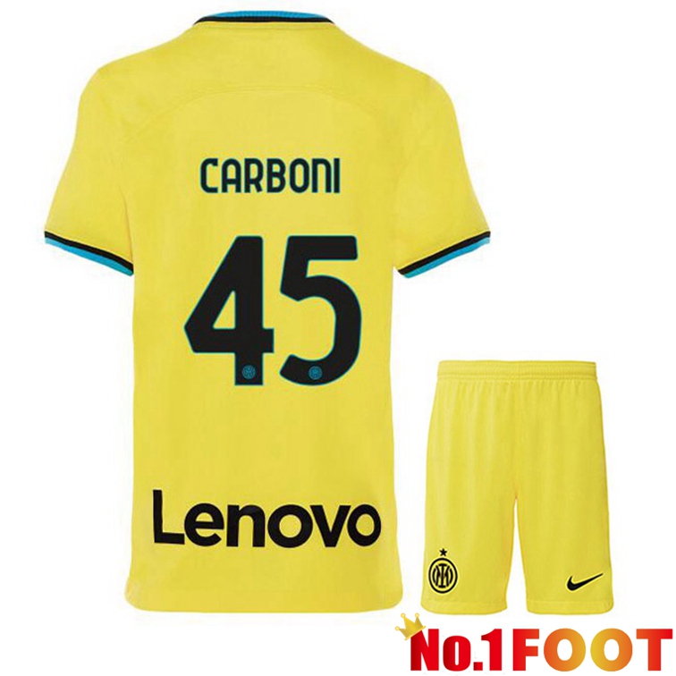 Inter Milan (CARBONI 45) Kids Soccer Jersey Third Yellow 2022/2023