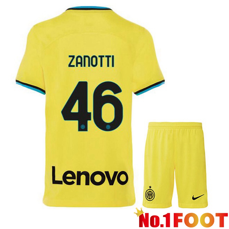 Inter Milan (ZANOTTI 46) Kids Soccer Jersey Third Yellow 2022/2023